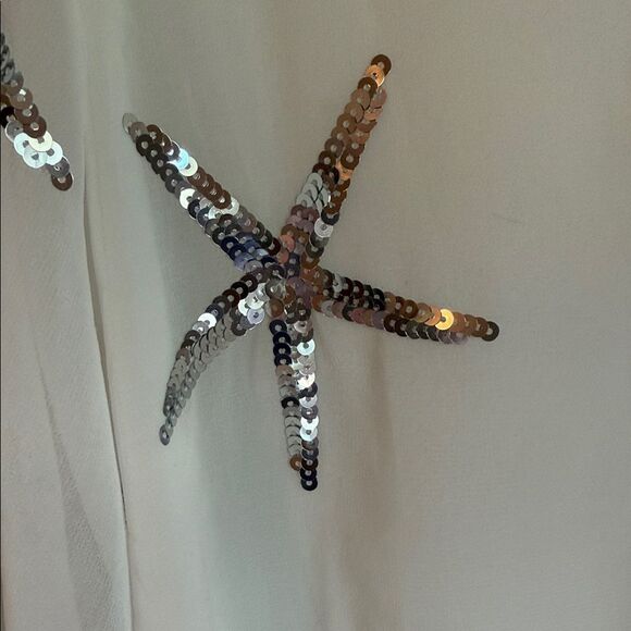Anthropologie Cream Sequin Starfish Blouse sheer arms - Picture 2 of 5